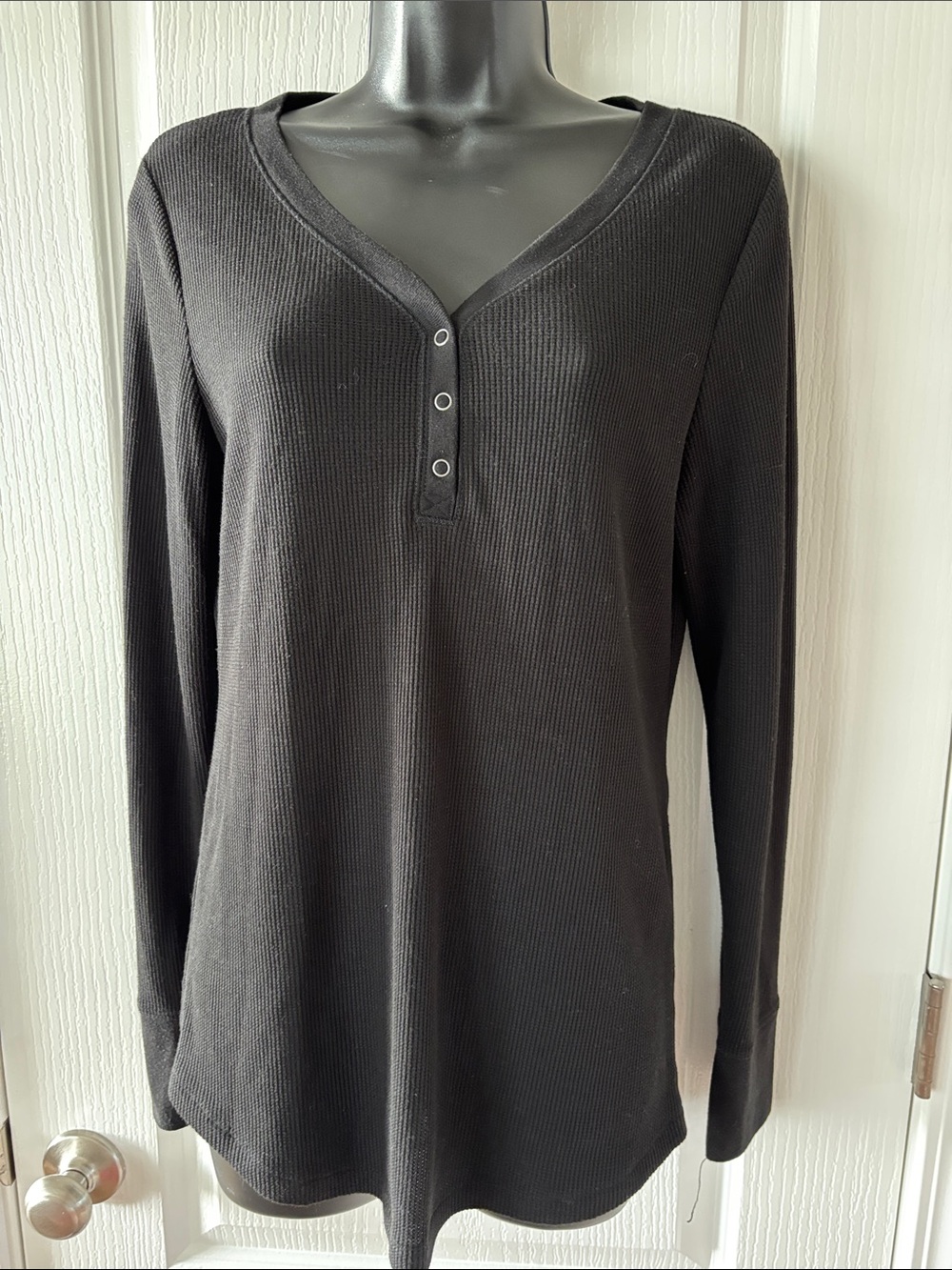 Time and Tru Black Long Sleeve Henley Thermal Top